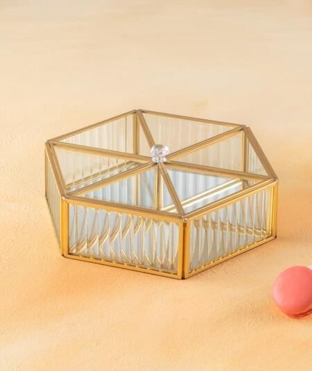 KARE ALTIN CAM BÖLMELİ DEKORATİF KUTU/TAKI KUTUSU