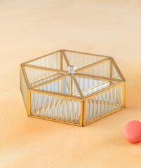 KARE ALTIN CAM BÖLMELİ DEKORATİF KUTU/TAKI KUTUSU