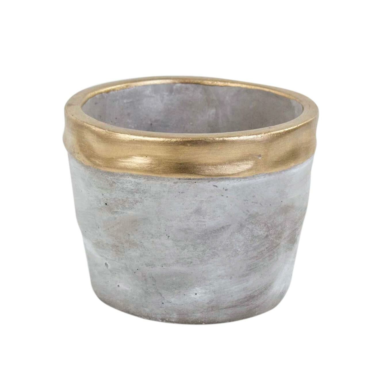 ALTIN ŞERİTLİ BETON SAKSI 12X9CM