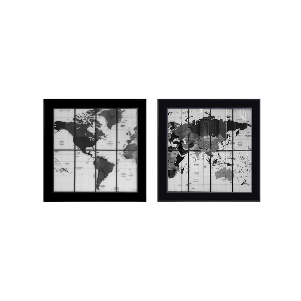 SİYAH BEYAZ DÜNYA HARİTASI 2'Lİ TABLO 80X80CM