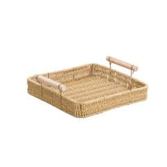 SENTETİK HASIR KARE AHŞAP KULPLU TEPSİ 30X30CM