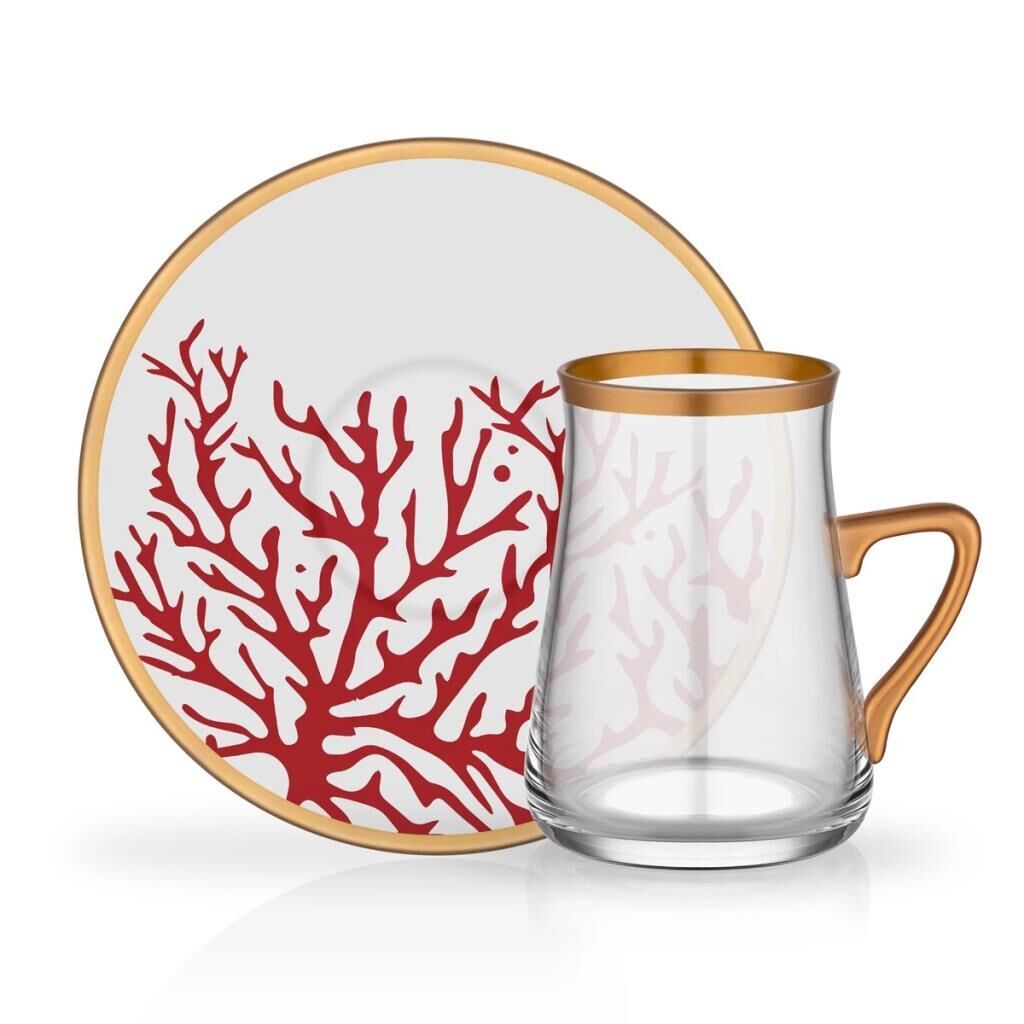 MERCAN KULPLU TEK KİŞİLİK ÇAY SETİ