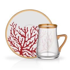 MERCAN KULPLU TEK KİŞİLİK ÇAY SETİ