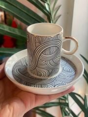 SİYAH GEOMETRİK TEK KİŞİLİK TÜRK KAHVESİ FİNCANI