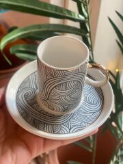 SİYAH GEOMETRİK TEK KİŞİLİK TÜRK KAHVESİ FİNCANI