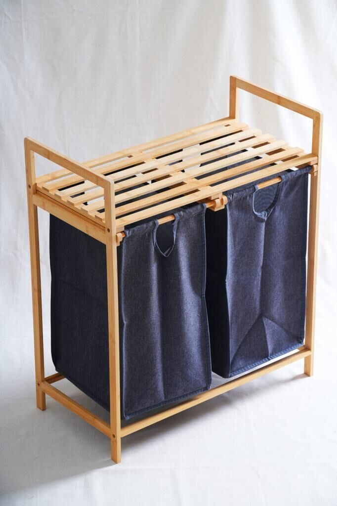 BAMBU İKİ BÖLMELİ ÇAMAŞIR SEPETİ