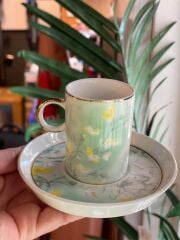 YEŞİL ÇİÇEKLİ TEK KİŞİLİK TÜRK KAHVESİ FİNCANI