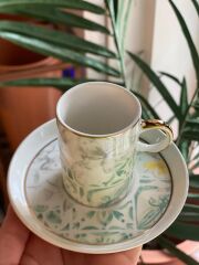 YEŞİL ÇİÇEKLİ TEK KİŞİLİK TÜRK KAHVESİ FİNCANI