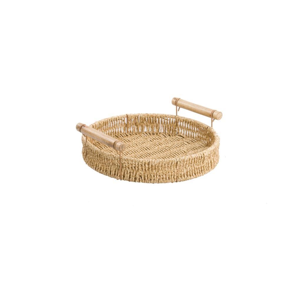 SENTETİK HASIR YUVARLAK AHŞAP KULPLU TEPSİ 25CM