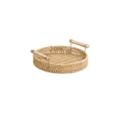 SENTETİK HASIR YUVARLAK AHŞAP KULPLU TEPSİ 25CM