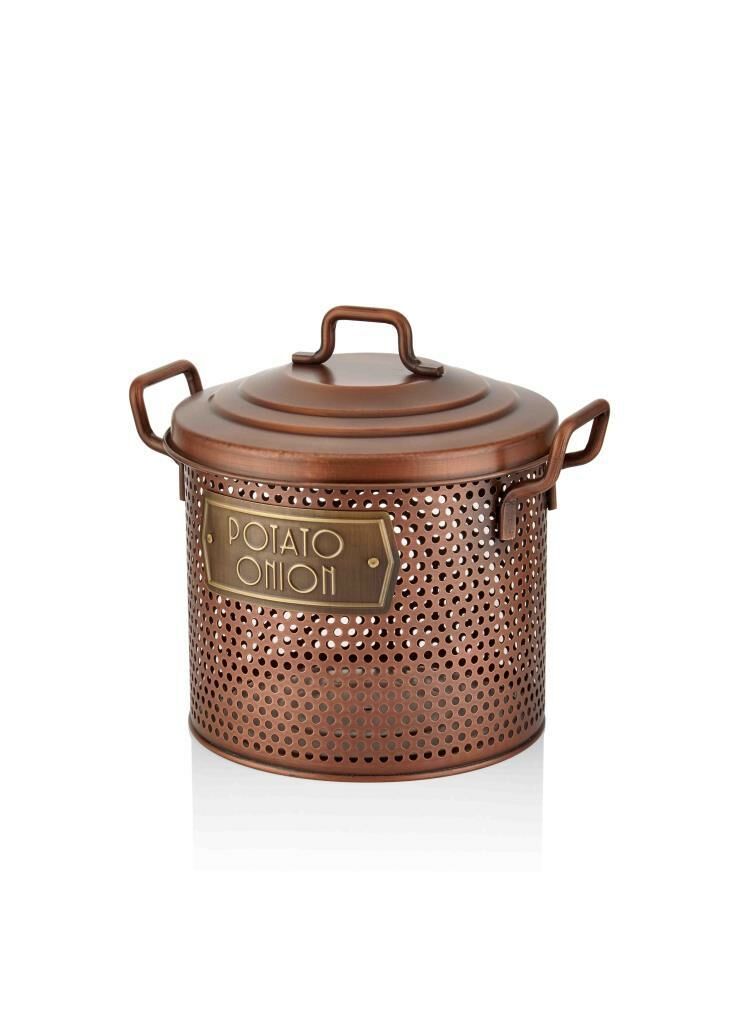 BAKIR METAL PATATES SOĞAN SAKLAMA KABI 30CM