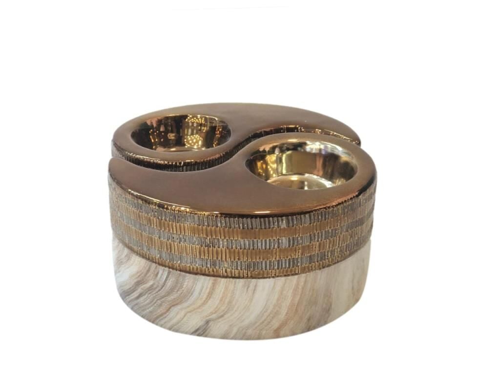KREM-BRONZ 2Lİ MUMLUK 12CM