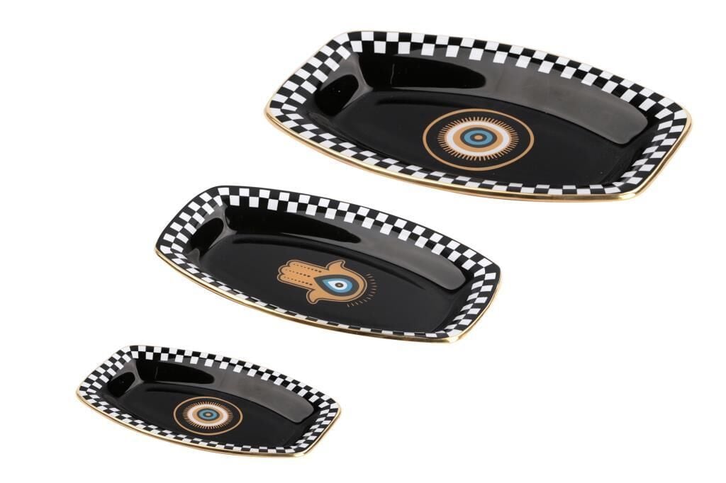 NAZAR SİYAH OVAL 3'LÜ KAYIK TABAK 28CM