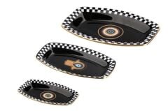 NAZAR SİYAH OVAL 3'LÜ KAYIK TABAK 28CM