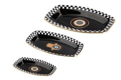 NAZAR SİYAH OVAL 3'LÜ KAYIK TABAK 28CM