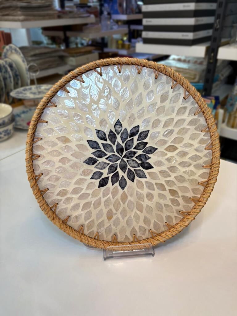 KREM ANTRASİT SEDEFLİ YUVARLAK TEPSİ 35CM