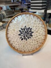 KREM ANTRASİT SEDEFLİ YUVARLAK TEPSİ 35CM