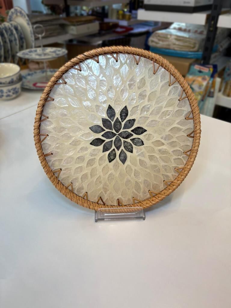 KREM ANTRASİT SEDEFLİ YUVARLAK TEPSİ 30CM