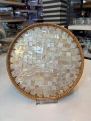 KREM SEDEFLİ YUVARLAK TEPSİ 35CM