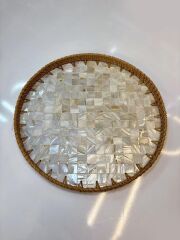 KREM SEDEFLİ YUVARLAK TEPSİ 35CM