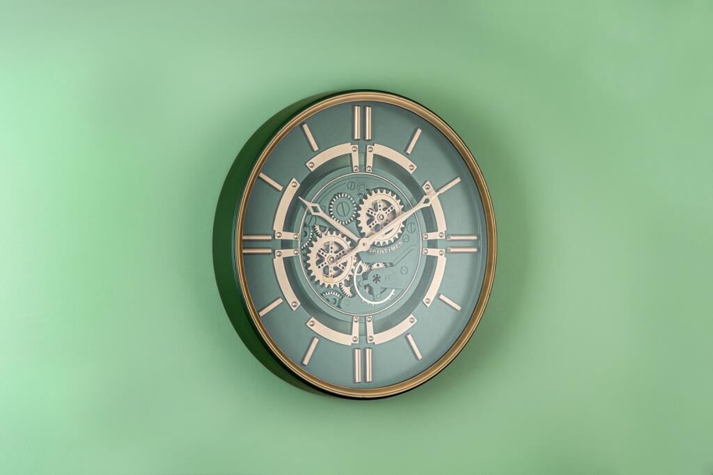 YEŞİL ALTIN ÇARKLI DUVAR SAATİ 59CM