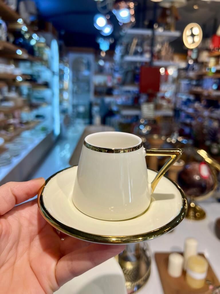 ELORA KREM ALTIN TEK KİŞİLİK TÜRK KAHVESİ FİNCANI