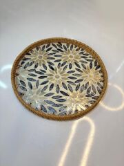 ANTRASİT ÇİÇEK SEDEFLİ YUVARLAK TEPSİ 30CM
