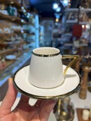 ELORA BEYAZ ALTIN 6 KİŞİLİK TÜRK KAHVESİ FİNCANI