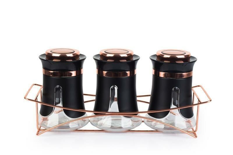 SİYAH BAKIR 4 PARÇA STANDLI BAHARAT SET