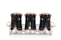 SİYAH BAKIR 4 PARÇA STANDLI BAHARAT SET
