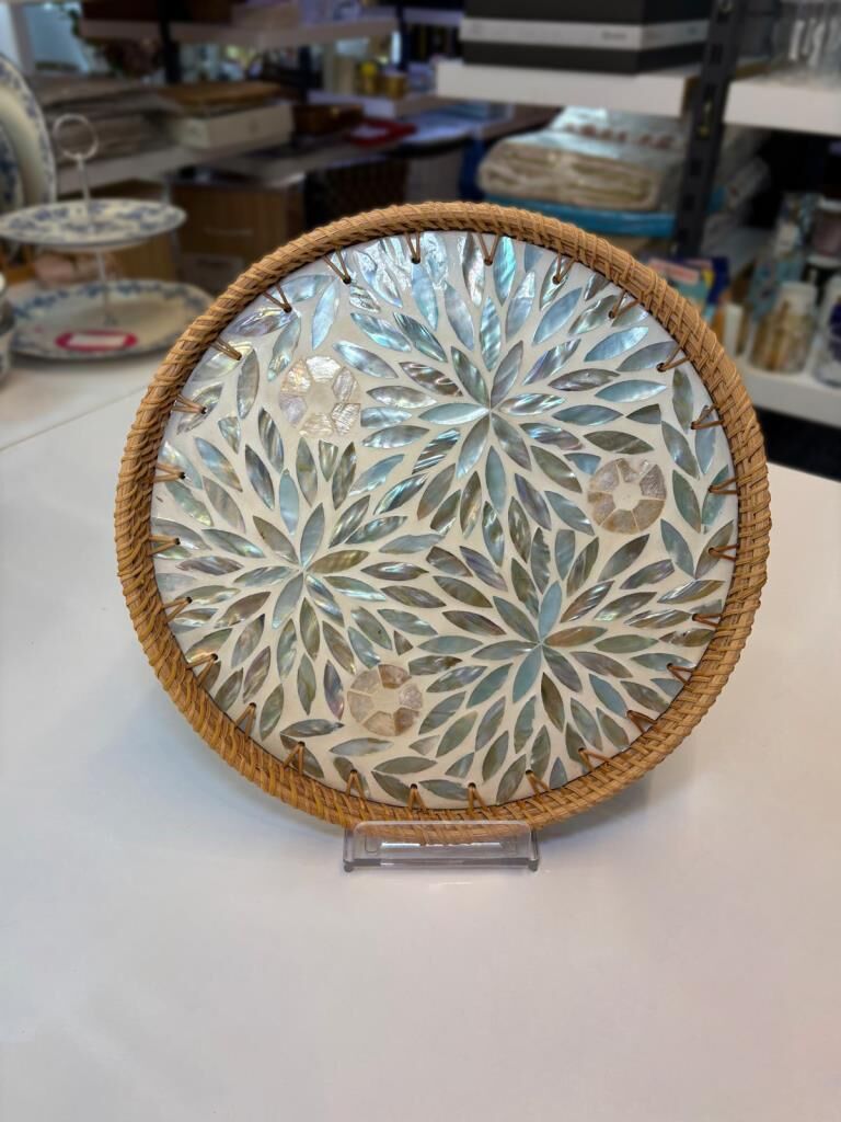 TURKUAZ SEDEFLİ YUVARLAK TEPSİ 30CM
