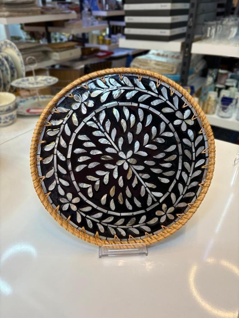 SİYAH SEDEFLİ YUVARLAK TEPSİ 35CM