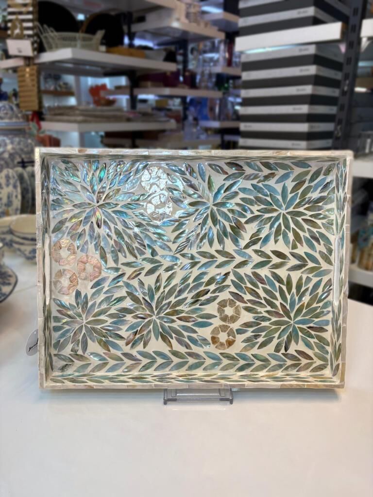 TURKUAZ SEDEFLİ DİKDÖRTGEN TEPSİ 43X33CM