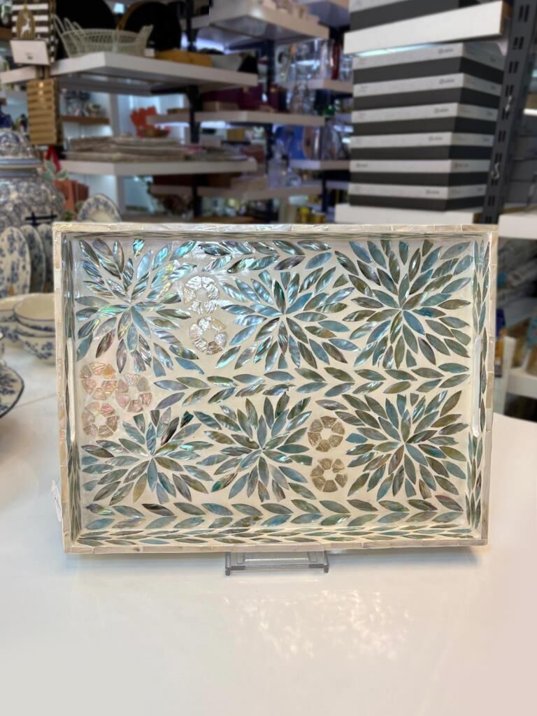 TURKUAZ SEDEFLİ DİKDÖRTGEN TEPSİ 40X30CM