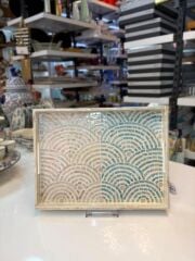 KREM TURKUAZ SEDEFLİ DİKDÖRTGEN TEPSİ 40X30CM