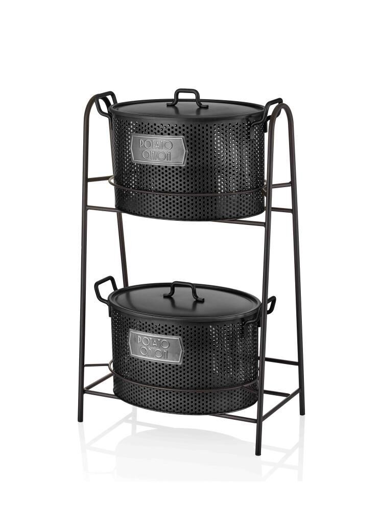 SİYAH 2 KATLI İÇ HAZNELİ PATATES SOĞAN STANDI