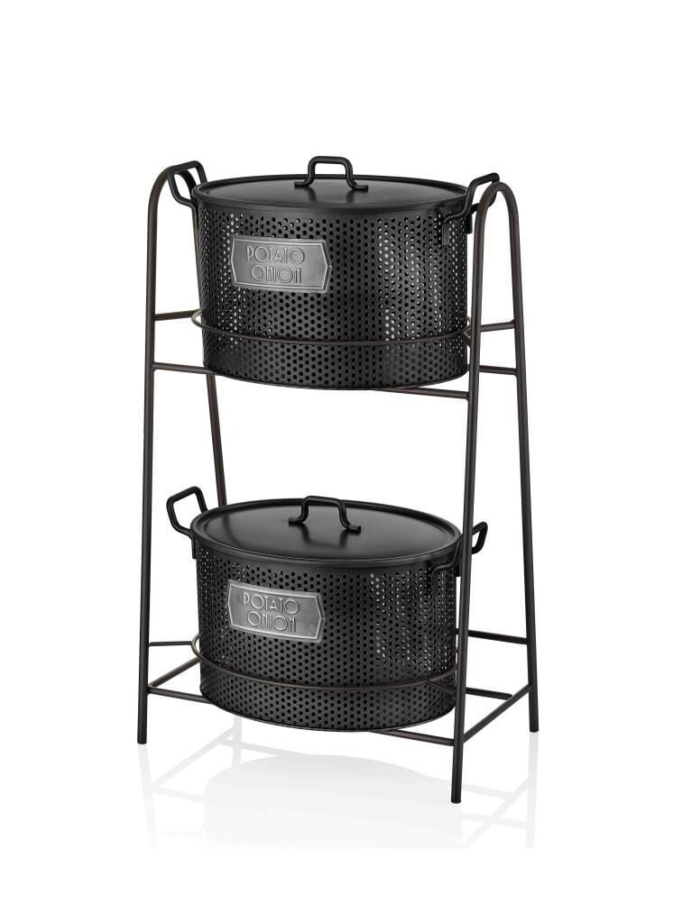 SİYAH 2 KATLI İÇ HAZNELİ PATATES SOĞAN STANDI