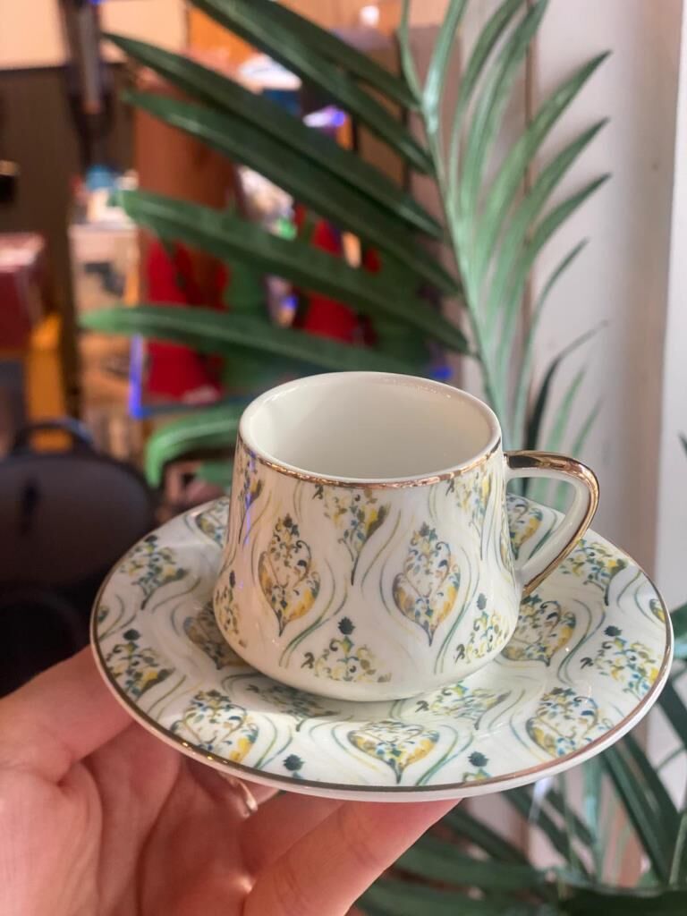 YEŞİL DESENLİ TEK KİŞİLİK TÜRK KAHVESİ FİNCANI