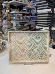 KREM TURKUAZ SEDEFLİ DİKDÖRTGEN TEPSİ 43X33CM