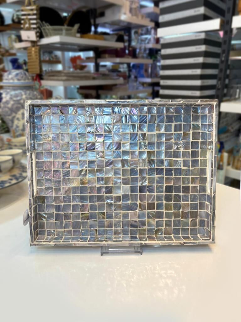 MAVİ SEDEFLİ DİKDÖRTGEN TEPSİ 43X33CM