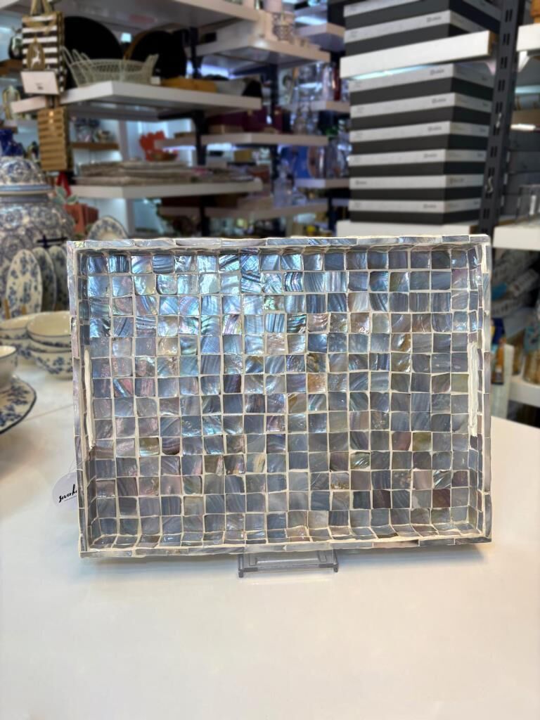 MAVİ SEDEFLİ DİKDÖRTGEN TEPSİ 40X30CM
