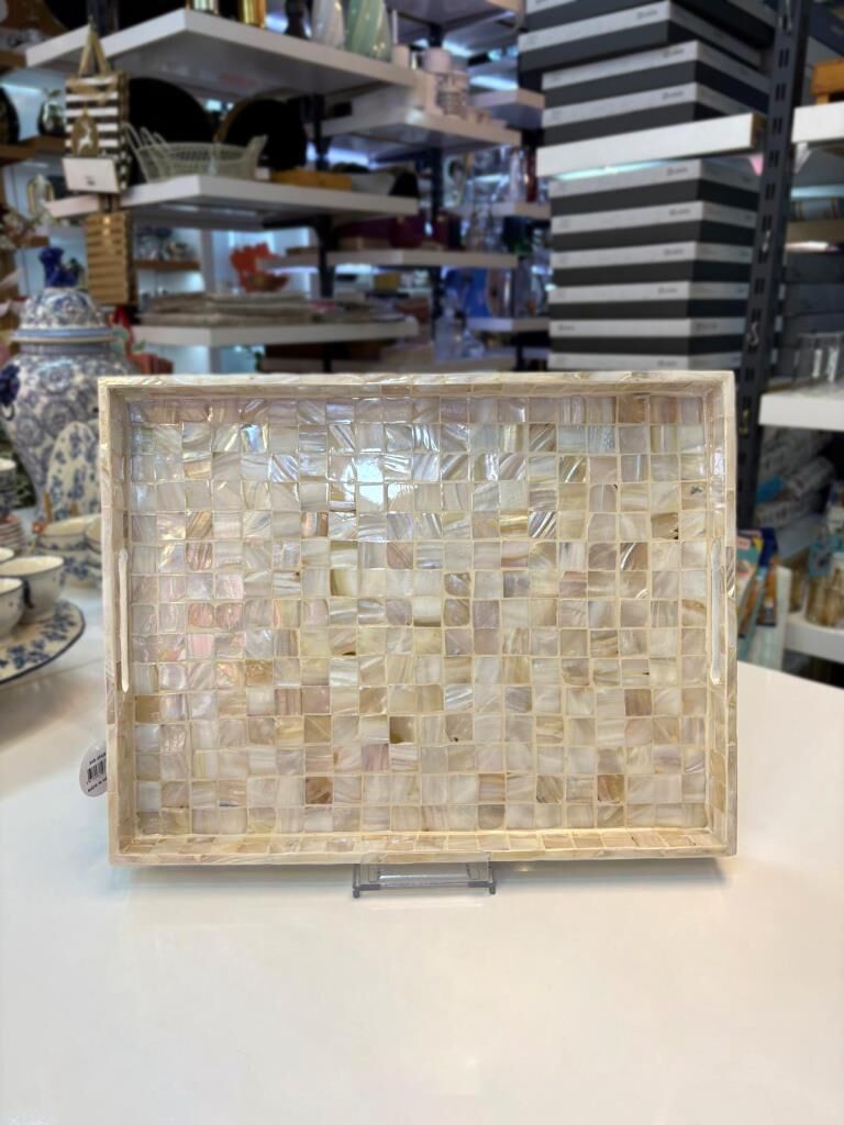KREM SEDEFLİ DİKDÖRTGEN TEPSİ 43X33CM