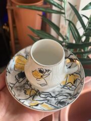 SARI ÇİÇEKLİ TEK KİŞİLİK TÜRK KAHVESİ FİNCANI