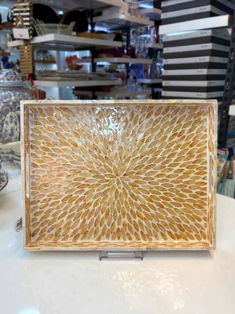 BAKIR SEDEFLİ DİKDÖRTGEN TEPSİ 43X33CM