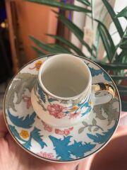 MAVİ PEMBE ÇİÇEKLİ TEK KİŞİLİK TÜRK KAHVESİ FİNCANI