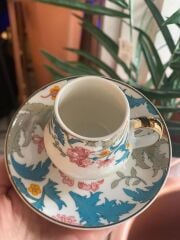 MAVİ PEMBE ÇİÇEKLİ TEK KİŞİLİK TÜRK KAHVESİ FİNCANI