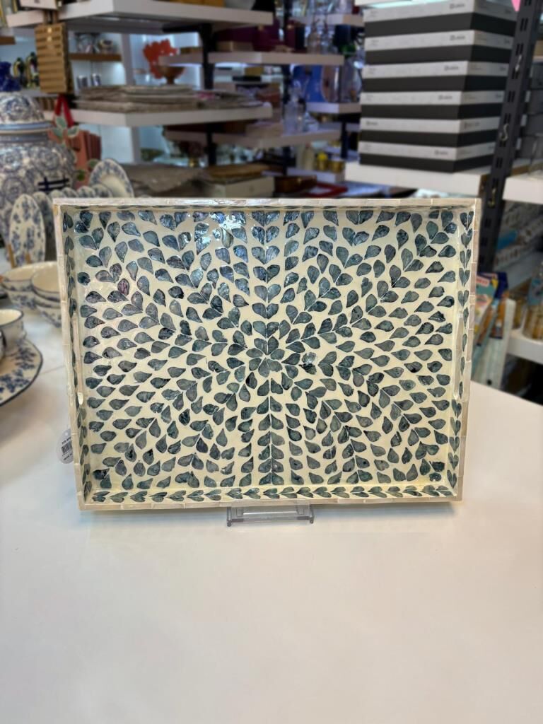 MAVİ SEDEFLİ DİKDÖRTGEN TEPSİ 43X33CM