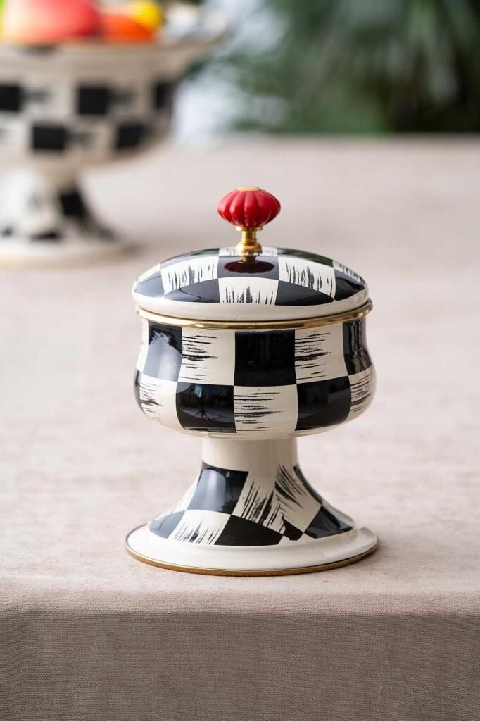 DAMA EMAYE AYAKLI KAVANOZ/ŞEKERLİK 20CM