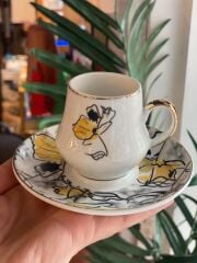 SARI ÇİÇEKLİ 6 KİŞİLİK TÜRK KAHVESİ FİNCANI