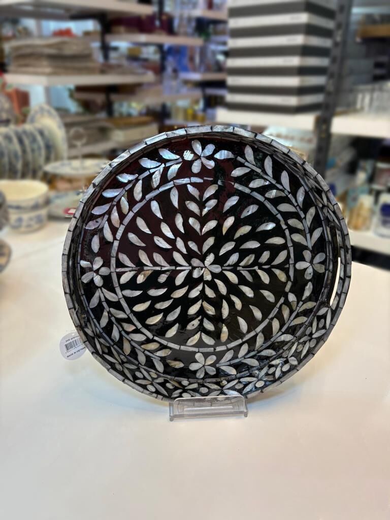 SİYAH SEDEFLİ YUVARLAK TEPSİ 32CM